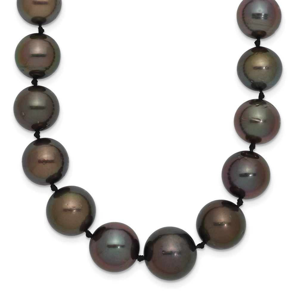 14k White Gold 9-12mm Black Semi-Round Tahitian Saltwater Cultured Pearl Graduated 19 inch Necklace, 19 mm