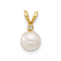 14k 5-6mm White Round Akoya Saltwater Cultured Pearl and .01 Carat Diamond Pendant, 0.01 ct, 10.9 mm