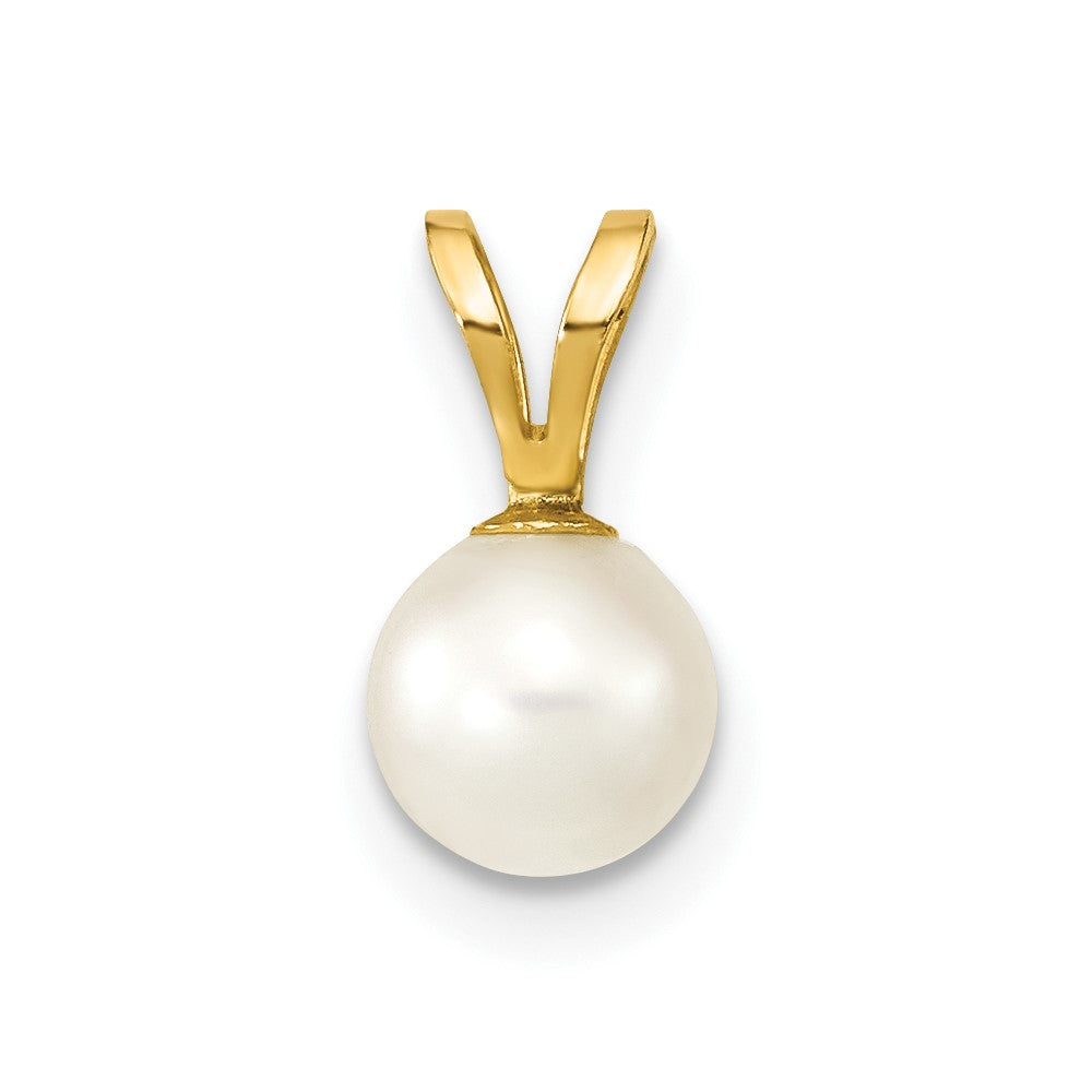 14k 5-6mm White Round Akoya Saltwater Cultured Pearl Pendant, 10.85 x 5.9 mm