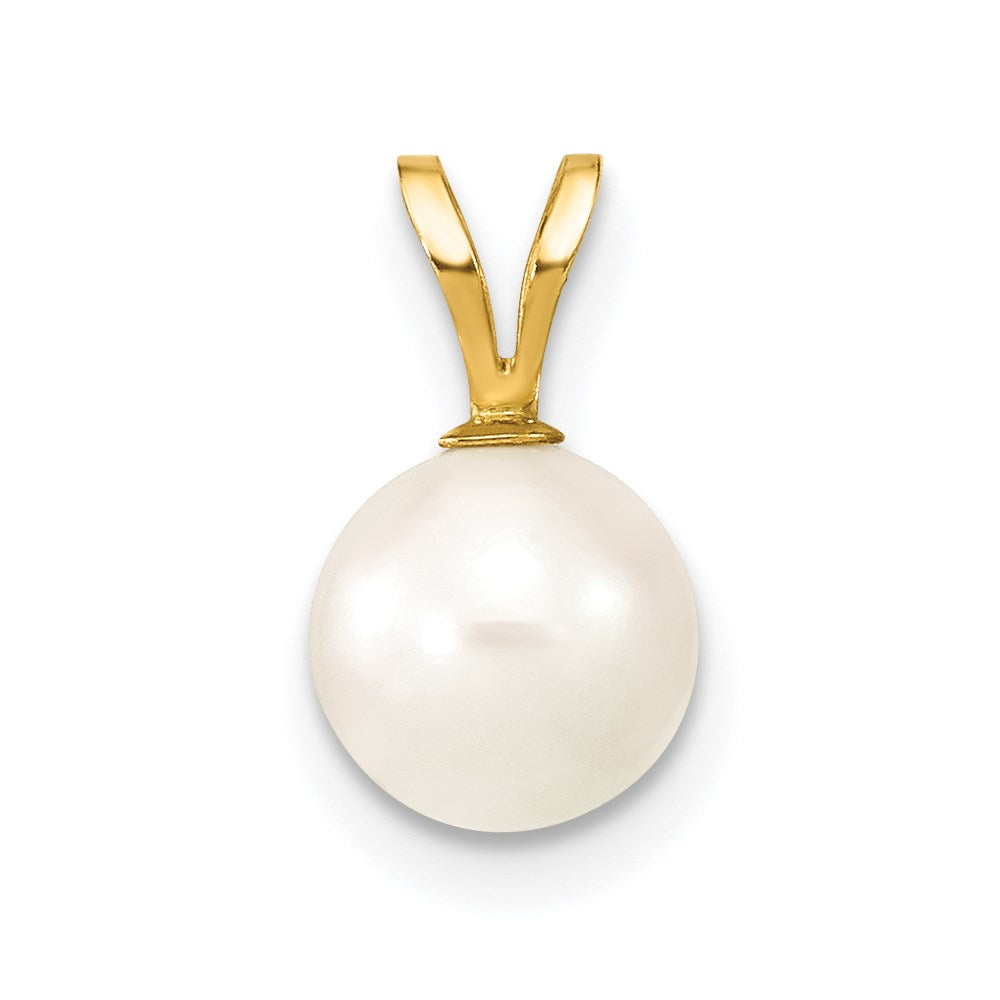 14k 7-8mm White Round Akoya Saltwater Cultured Pearl Pendant, 12.9 x 7.35 mm