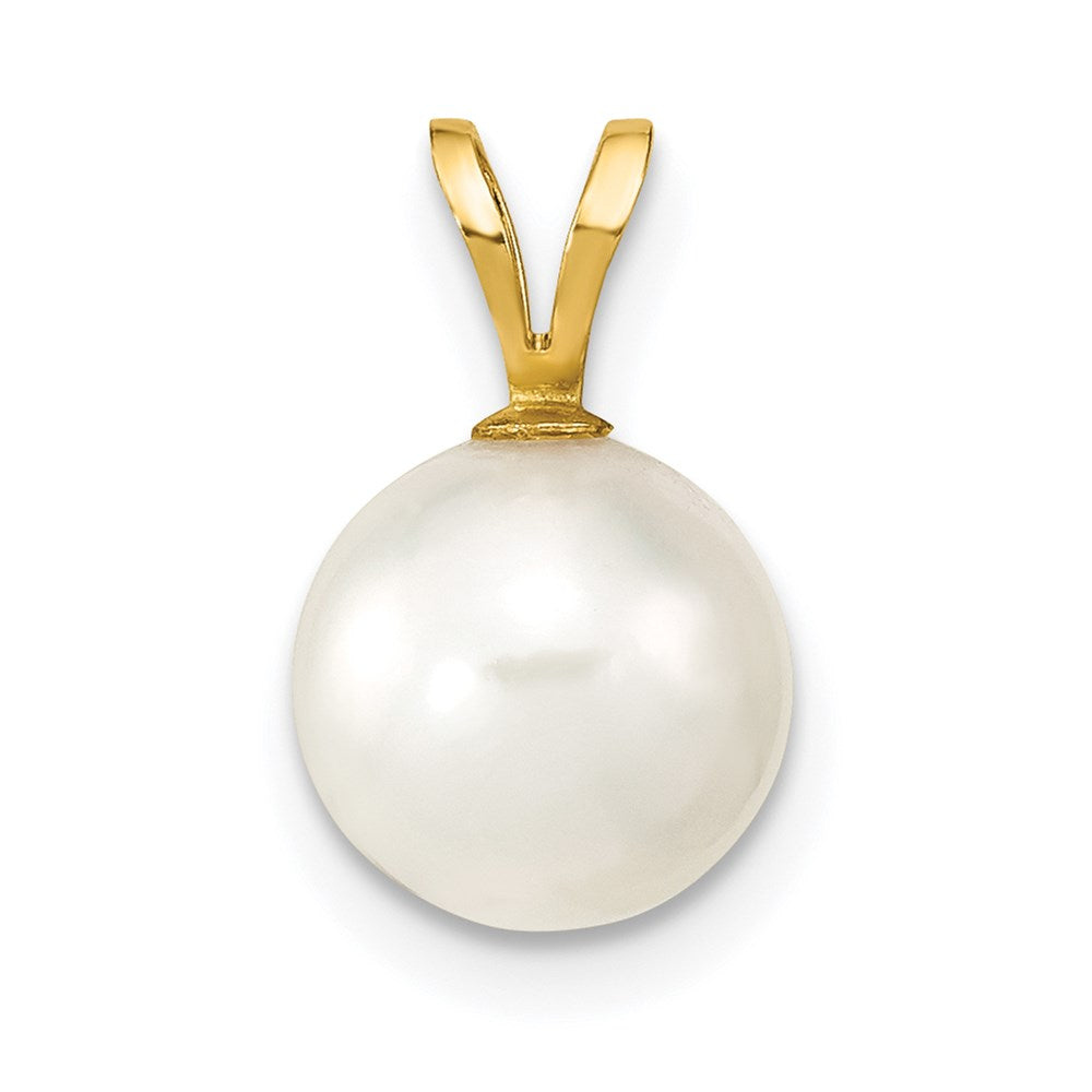 14k 8-9mm White Round Akoya Saltwater Cultured Pearl Pendant, 13.75 x 8.45 mm