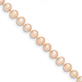 14k 4-5mm Pink Near Round Freshwater Cultured Pearl Bracelet, 4 x 4.5 mm
