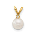 14k 5-6mm White Round Freshwater Cultured Pearl and .01 Carat Diamond Pendant, 0.01 ct, 12 mm