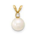 14k 6-7mm White Round Freshwater Cultured Pearl and .03 Carat Diamond Pendant, 0.03 ct, 14 mm