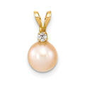 14k 6-7mm Pink Round Freshwater Cultured Pearl and .03 Carat Diamond Pendant, 0.03 ct, 14 mm