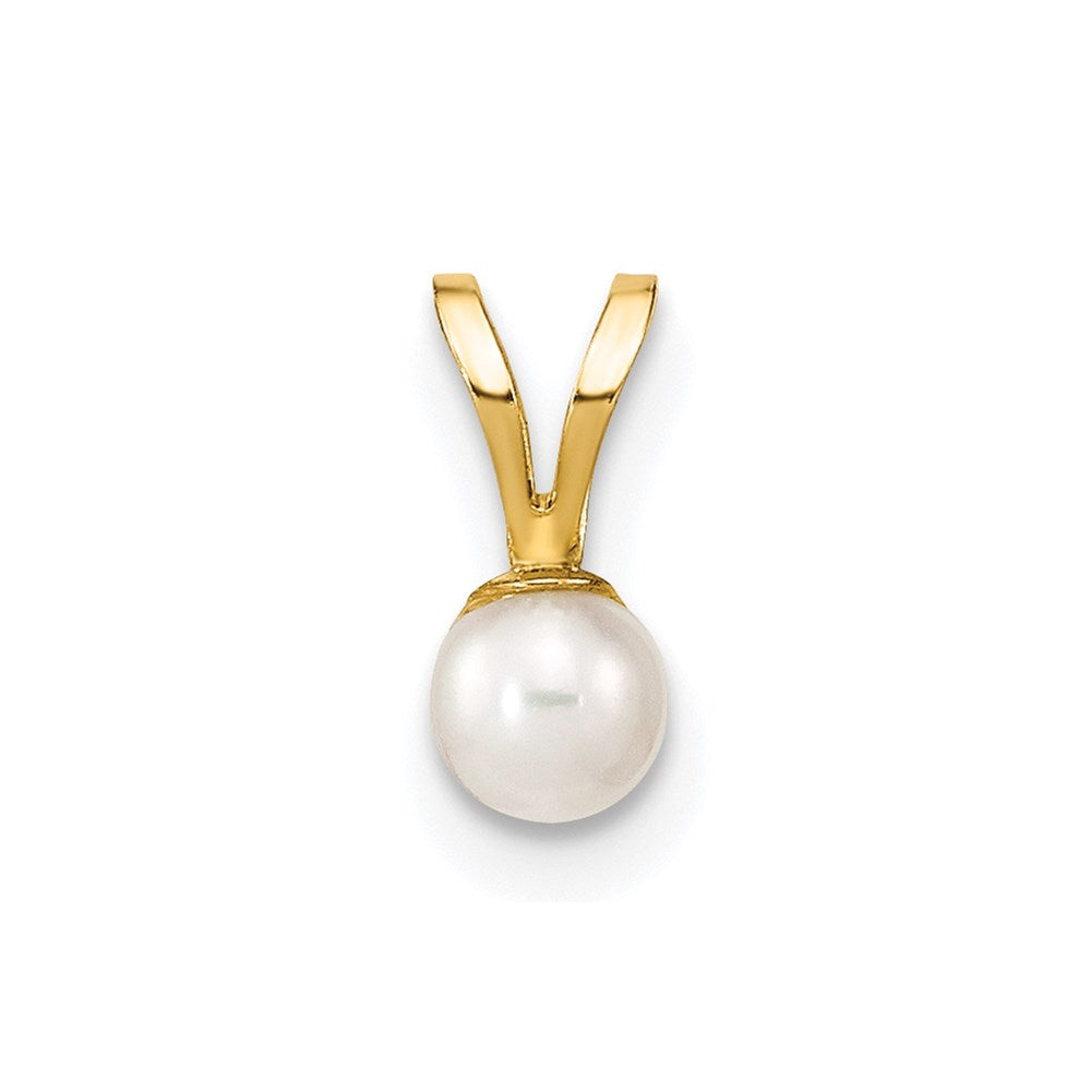 14k 3-4mm White Round Freshwater Cultured Pearl Pendant, 9.5 mm