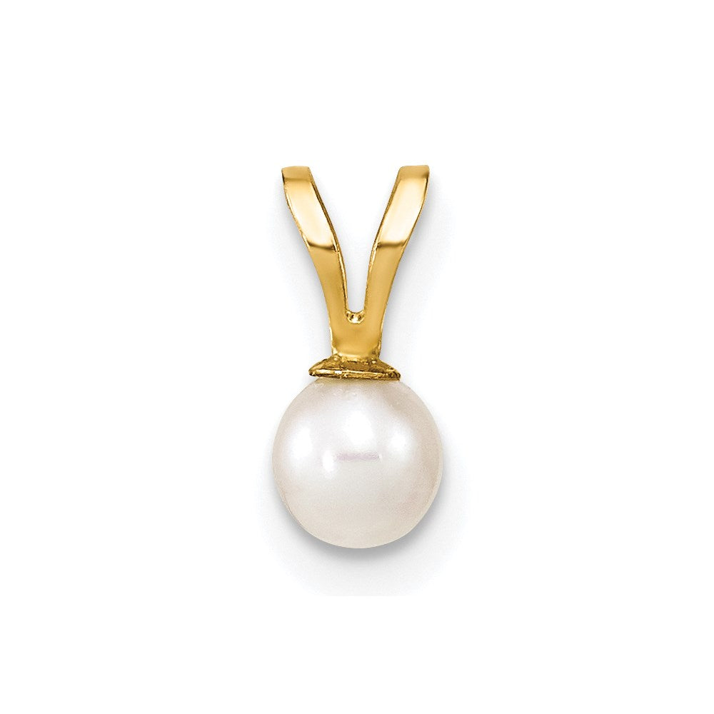 14k 4-5mm White Round Freshwater Cultured Pearl Pendant, 9.7 mm