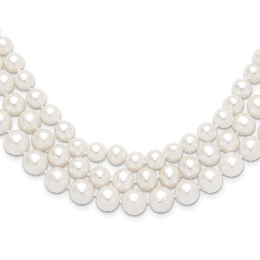 14k 8-9mm White Near-Round Freshwater Cultured Pearl 3-Strand 16 inch Necklace, 16 mm