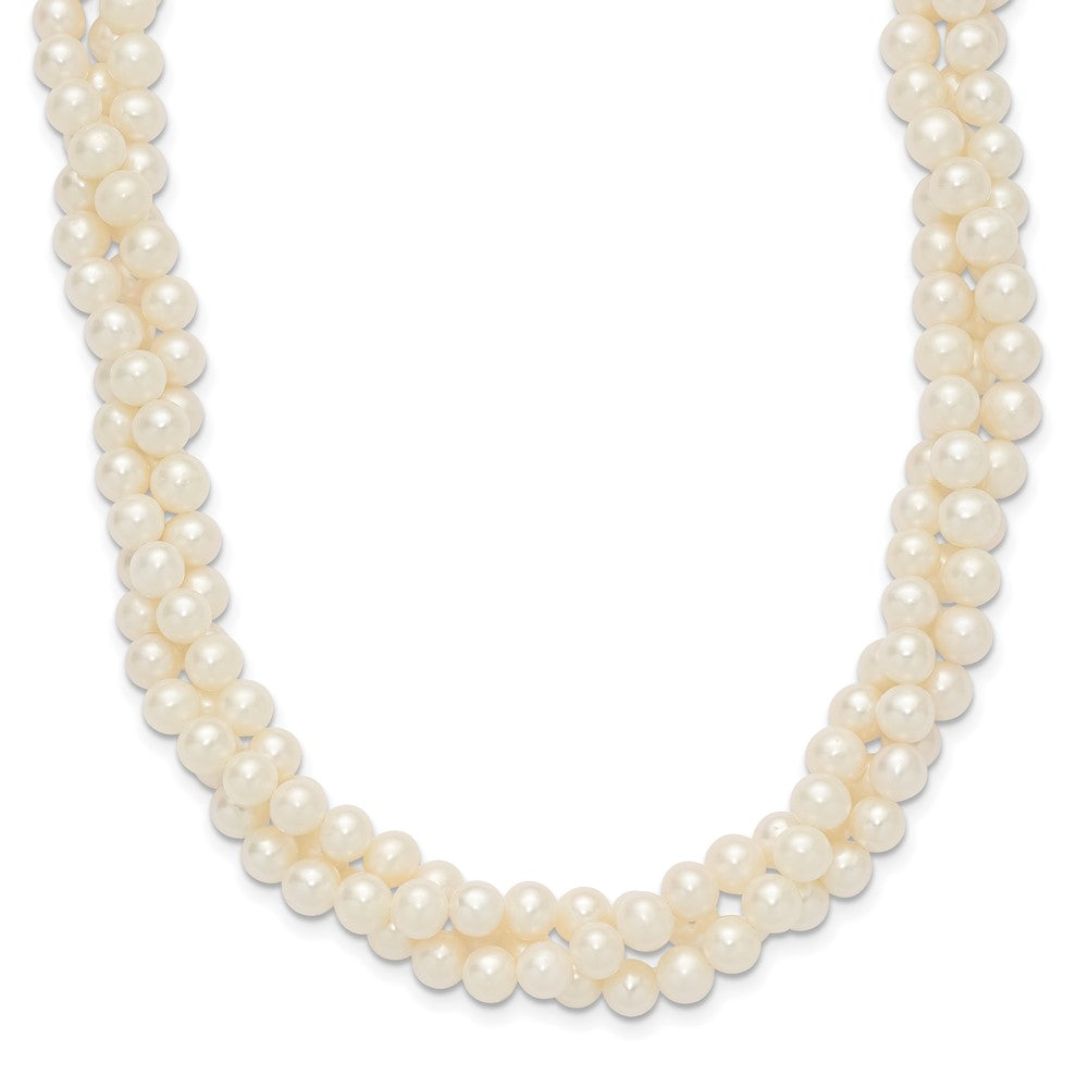 14k 6-7mm White Near-Round Freshwater Cultured Pearl 3-Strand 21 inch Necklace, 21 mm