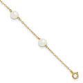 14k 6-7mm White Near-Round Freshwater Cultured Pearl 6-Station 9 inch Anklet, 9 mm