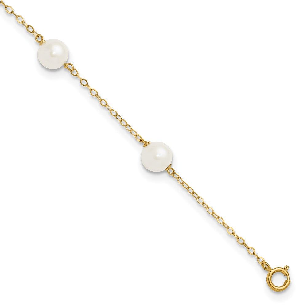14k 6-7mm White Near-Round Freshwater Cultured Pearl 6-Station 9 inch Anklet, 9 mm