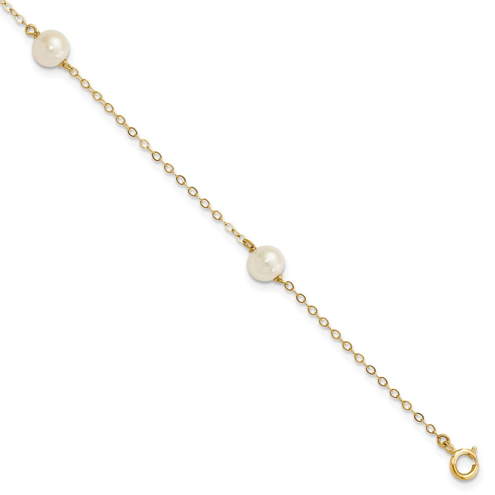 14k 5-6mm White Near-Round Freshwater Cultured Pearl 3-Station 7.25 inch Bracelet, 7.25 mm