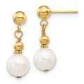 14K 7-8mm White Semi-round Freshwater Cultured Pearl Post Dangle Earrings, 18.5 mm
