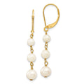 14k 4-6mm White Semi-round Freshwater Cultured Pearl Dangle Leverback Earrings, 40 mm
