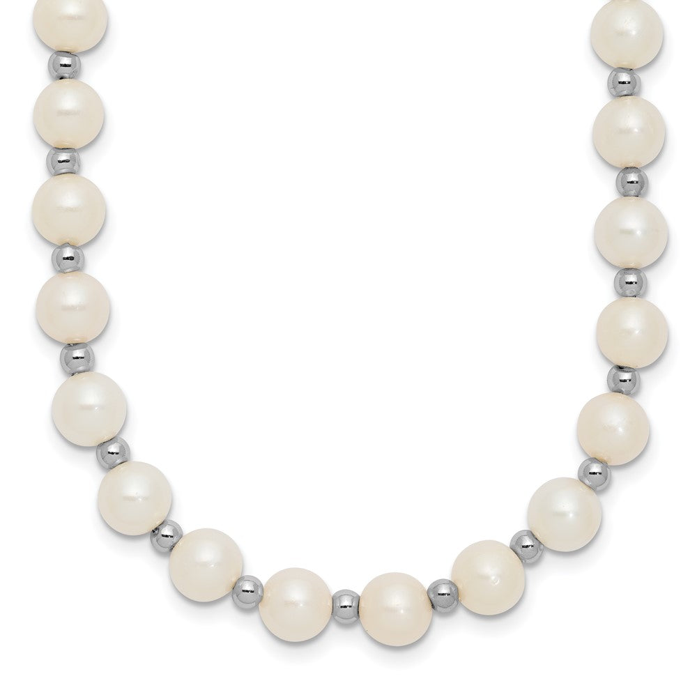 14k White Gold 6-7mm White Near-Round Freshwater Cultured Pearl Beaded 18 inch Necklace, 18 mm