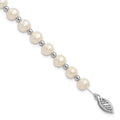14k White Gold 6-7mm White Near-Round Freshwater Cultured Pearl Beaded 7 inch Bracelet, 7 mm