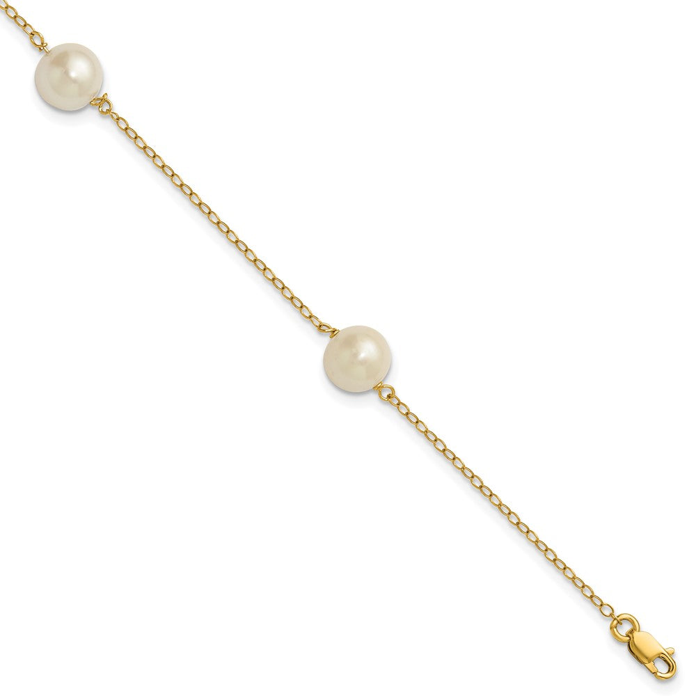 14k 7-8mm White Near-Round Freshwater Cultured Pearl 3-Station 7.25 inch Bracelet, 7.25 mm