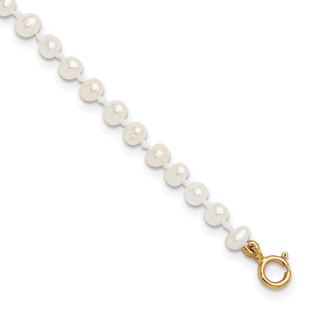 14k Madi K 3-4mm White Egg Shape Freshwater Cultured Pearl 6 inch Bracelet, 6 x 4.12 mm