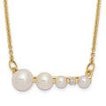 14k Graduated White Round Freshwater Cultured Pearl and 0.01 carat Diamond 17 inch Necklace, 2.008 ct, 17 x 5.2 mm