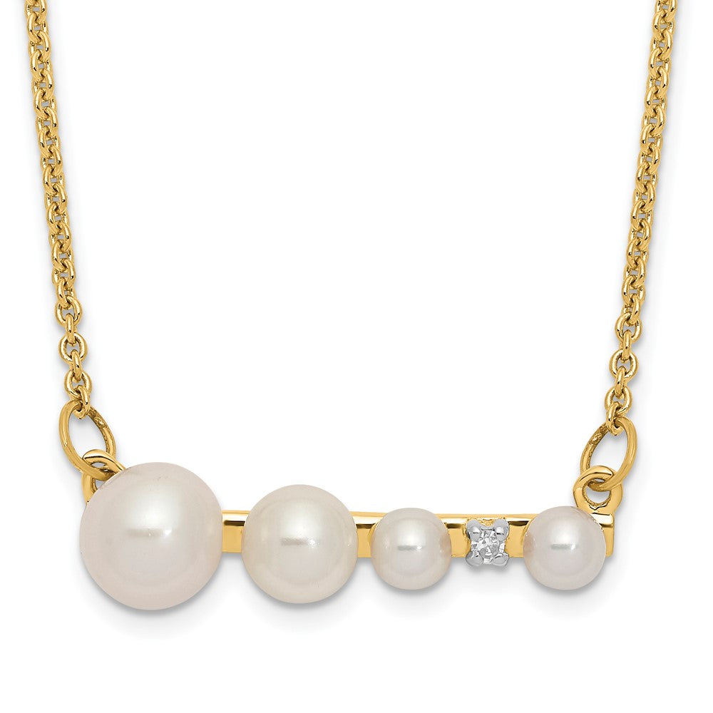14k Graduated White Round Freshwater Cultured Pearl and 0.01 carat Diamond 17 inch Necklace, 2.008 ct, 17 x 5.2 mm