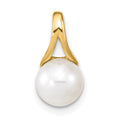 14K 7-8mm White Round Freshwater Cultured Pearl Polished Pendant, 2.3 ct, 14.29 x 7.19 mm