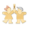 14k Tri-color The Kids Medium Girl on Left and Boy on Right Engravable Kiss Charm, 31 x 33 mm