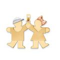 14k Tri-color The Kids Medium Boy on Left and Girl on Right Engravable Kiss Charm, 31 x 33 mm
