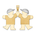 14k Two-tone The Kids Medium Double Boys Engravable Kiss Charm, 31 x 33 mm