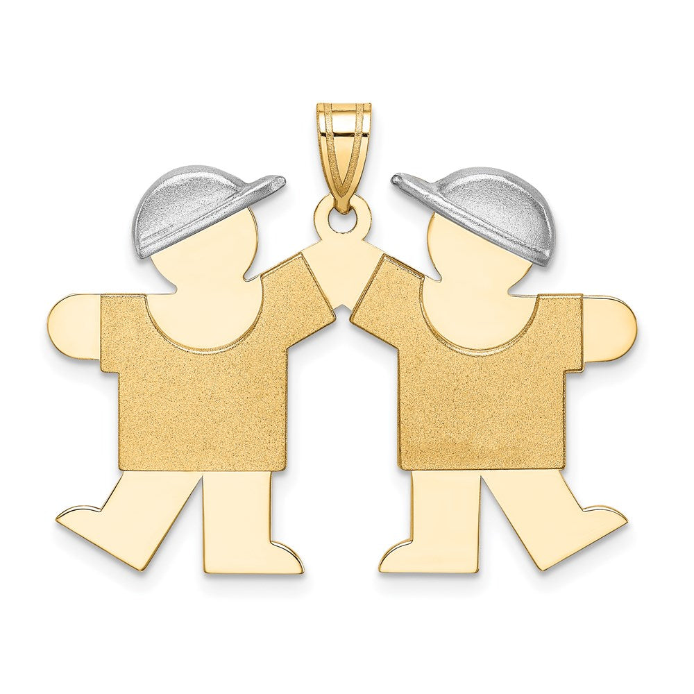 14k Two-tone The Kids Medium Double Boys Engravable Kiss Charm, 31 x 33 mm