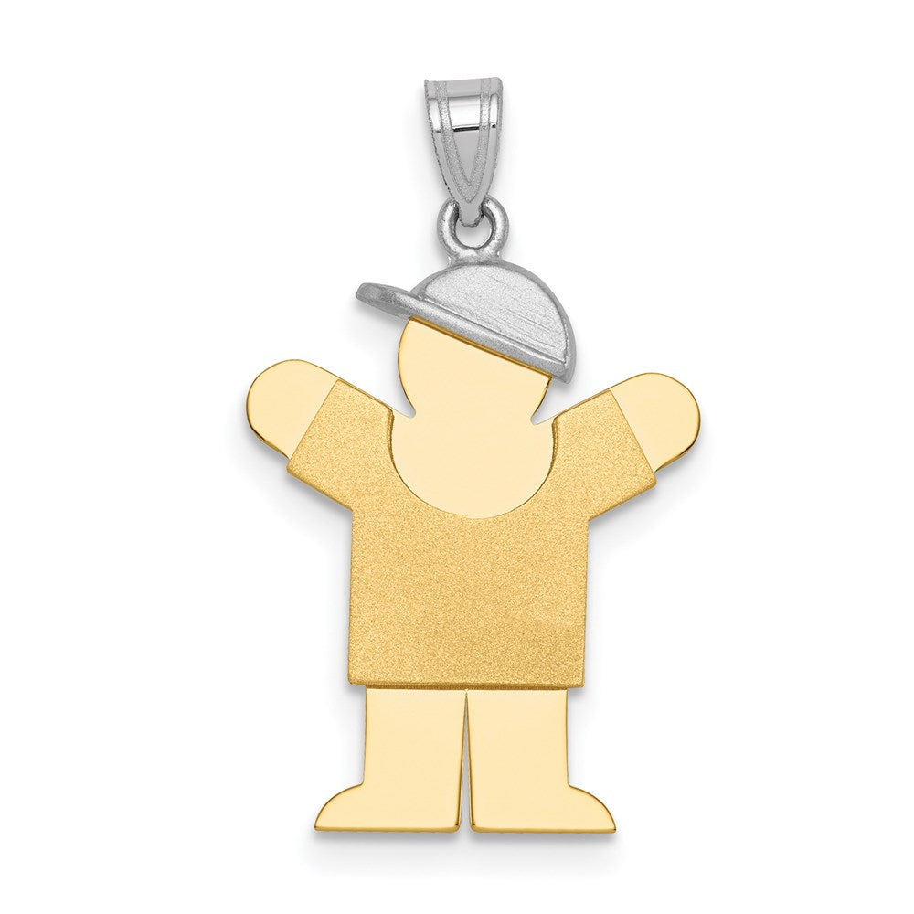 14k Two-tone The Kids Small Boy with Hat on Right Engravable Love Charm, 25 x 19 mm