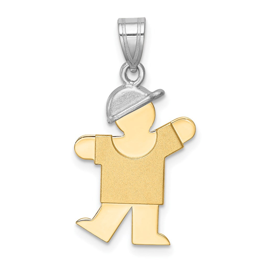 14k Two-tone The Kids Small Boy with Hat on Left Engravable Kiss Charm, 25 x 14 mm