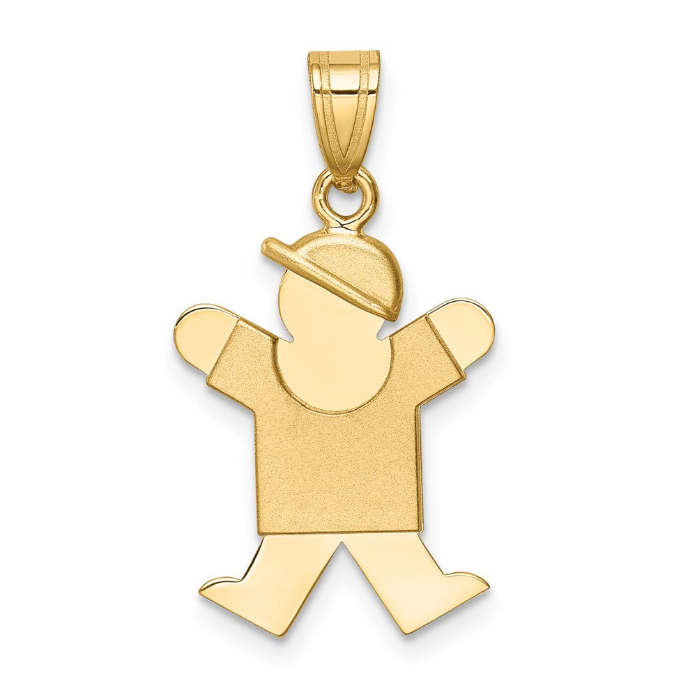 14k The Kids Solid Engravable Small Boy with Hat on Right Joy Charm, 25 x 15 mm