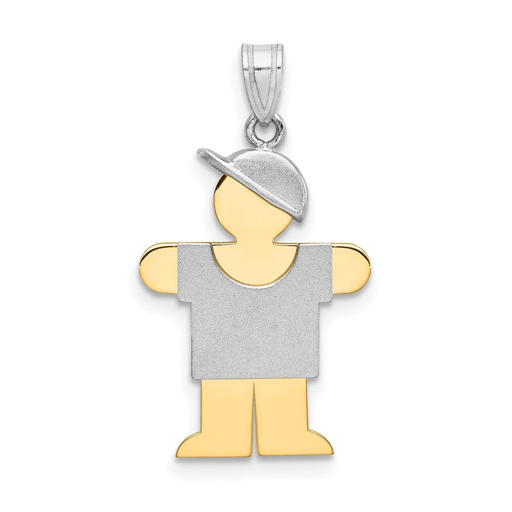 14k Two-tone The Kids Small Boy with Hat on Right Engravable Hugs Charm, 25 x 15 mm