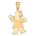 14k Two-tone The Kids Small Girl with Bow on Right Engravable Kiss Charm, 25 x 15 mm, 1.4 g