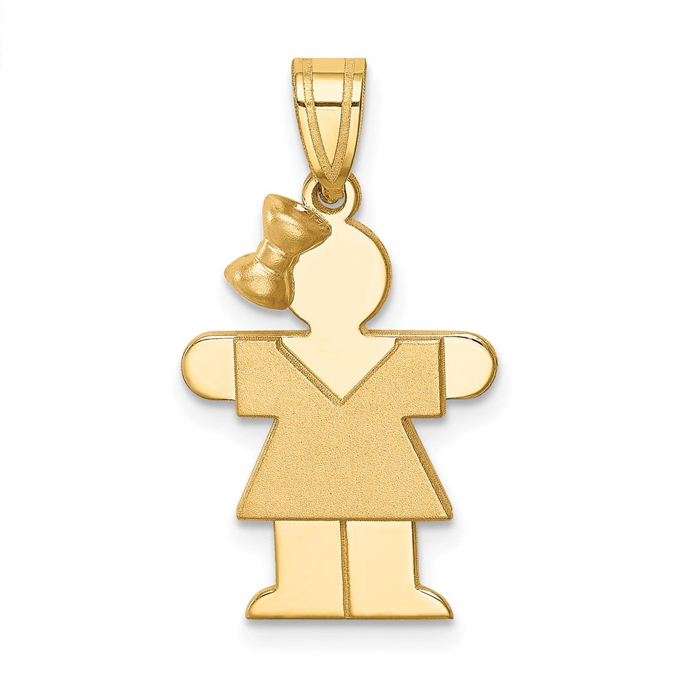 14k The Kids Solid Engravable Small Girl with Bow on Left Hugs Charm, 30 x 15 mm
