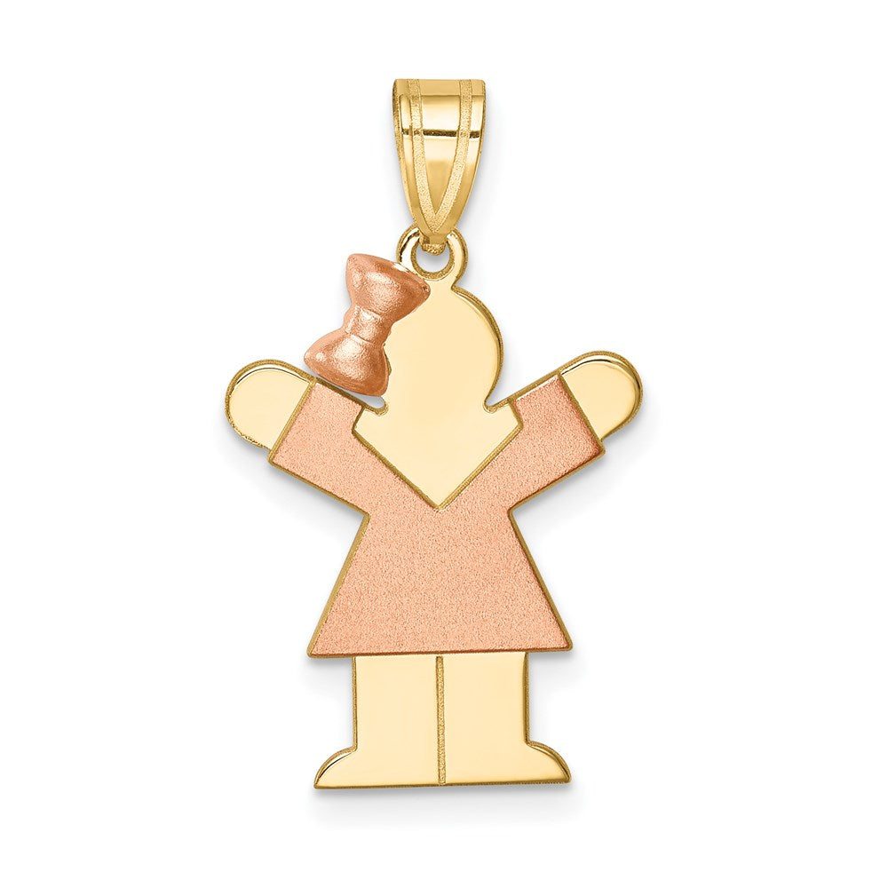 14k Two-tone The Kids Small Girl with Bow on Left Engravable Love Charm, 25 x 15 mm, 1.47 g - ID5S9XK2178L7