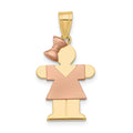 14k Two-tone The Kids Small Girl with Bow on Left Engravable Hugs Charm, 25 x 15 mm