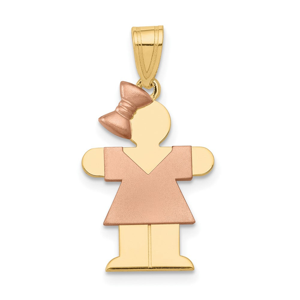 14k Two-tone The Kids Small Girl with Bow on Left Engravable Hugs Charm, 25 x 15 mm