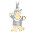 14k Two-tone The Kids Medium Puffed Boy with Hat on Left Engravable Kiss Charm, 31 x 18 mm