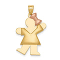 14k Two-tone The Kids Medium Puffed Girl with Bow on Right Engravable Kiss Charm, 30 x 18 mm