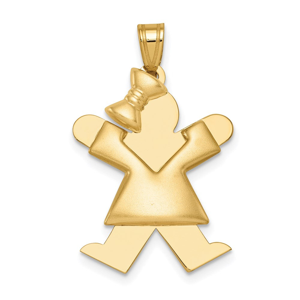 14k The Kids Puffed Girl with Bow on Left Engravable Joy Charm, 30 x 20 mm