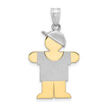 14k Two-tone The Kids Medium Boy with Hat on Right Engravable Hugs Charm, 30 x 20 mm