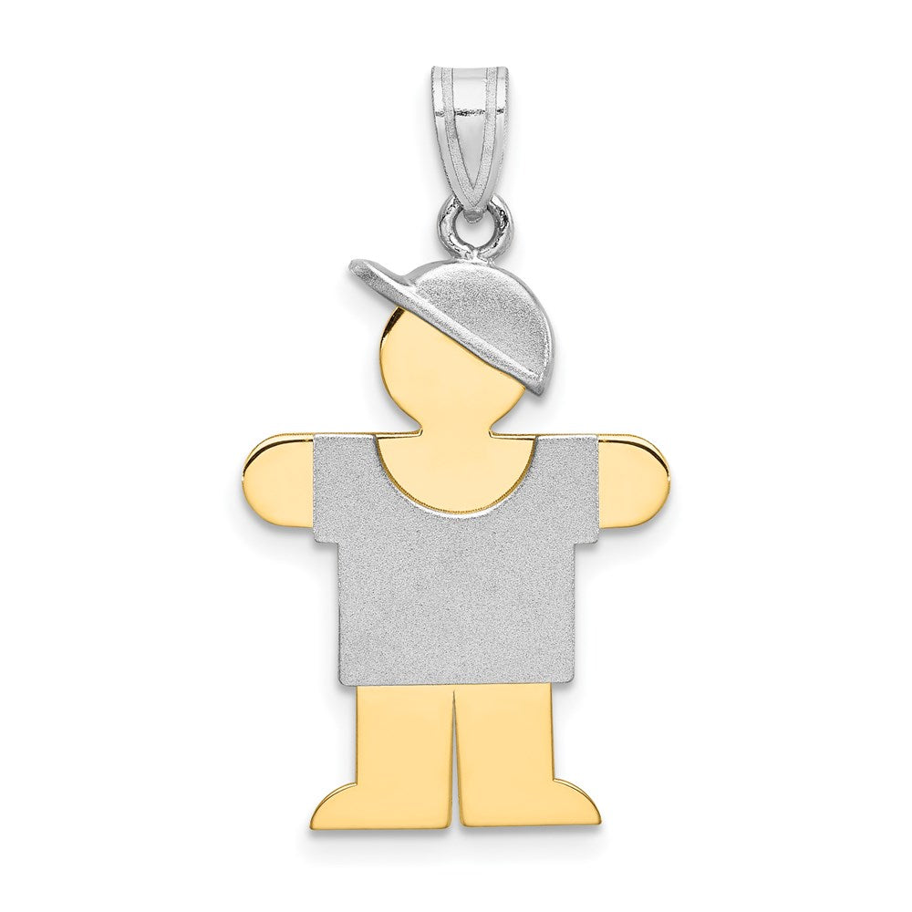 14k Two-tone The Kids Medium Boy with Hat on Right Engravable Hugs Charm, 30 x 20 mm