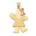 14k Two-tone The Kids Medium Girl with Bow on Right Engravable Kiss Charm, 30 x 20 mm