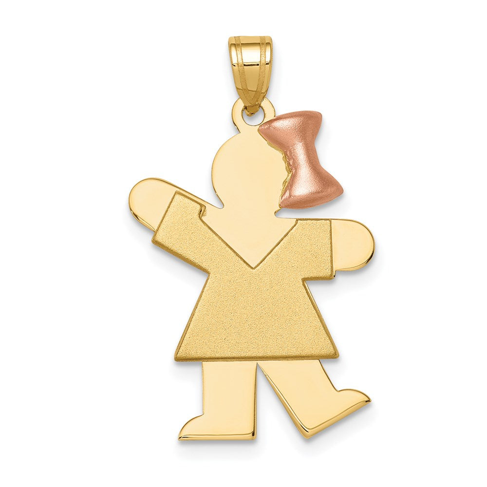 14k Two-tone The Kids Medium Girl with Bow on Right Engravable Kiss Charm, 30 x 20 mm
