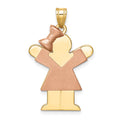 14k Two-tone The Kids Medium Girl with Bow on Left Engravable Love Charm, 30 x 20 mm