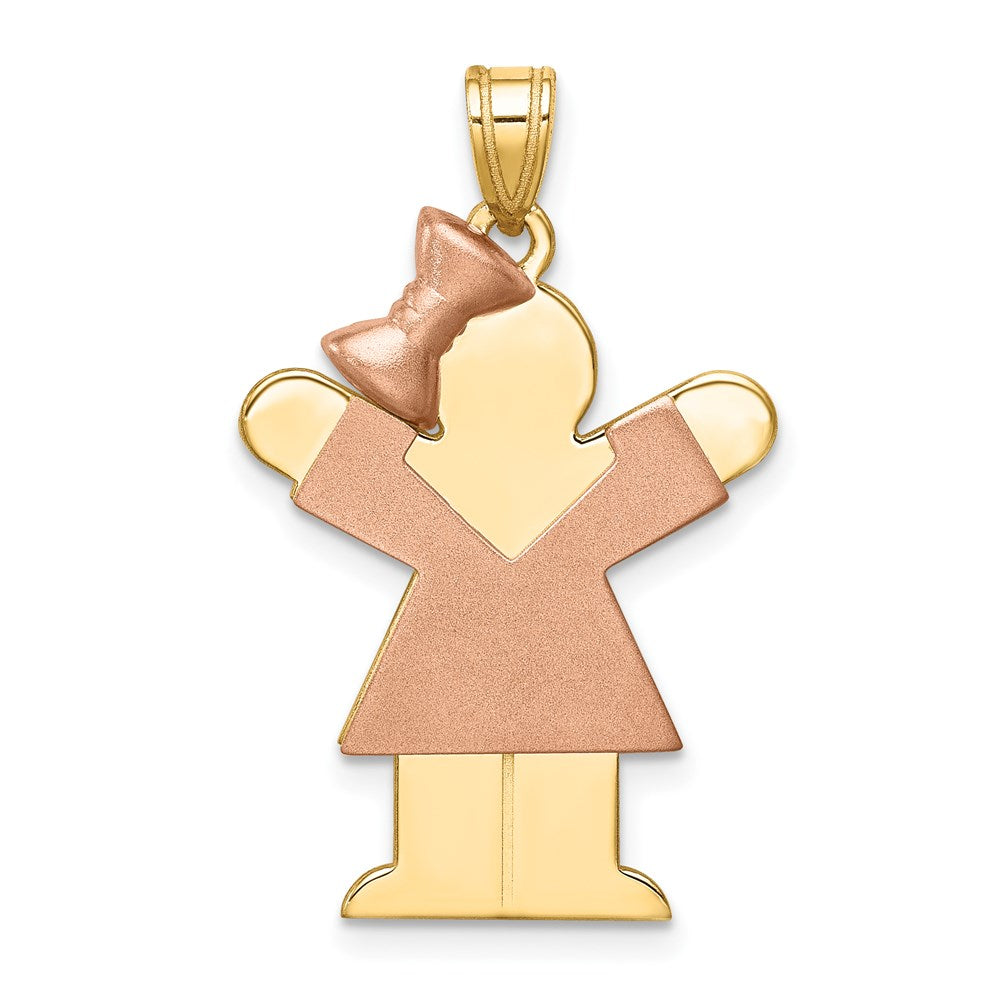 14k Two-tone The Kids Medium Girl with Bow on Left Engravable Love Charm, 30 x 20 mm