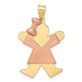 14k Two-tone The Kids Medium Girl with Bow on Left Engravable Joy Charm, 35 x 25 mm