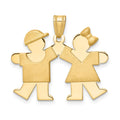 14k The Kids Solid Engravable Small Boy on Right and Girl on Left Kiss Charm, 30 x 26 mm
