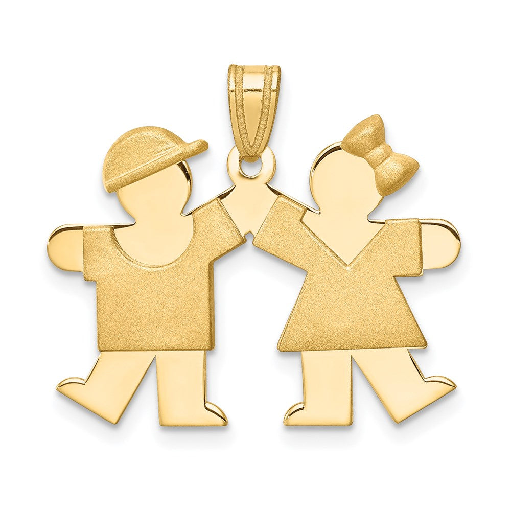 14k The Kids Solid Engravable Small Boy on Right and Girl on Left Kiss Charm, 30 x 26 mm